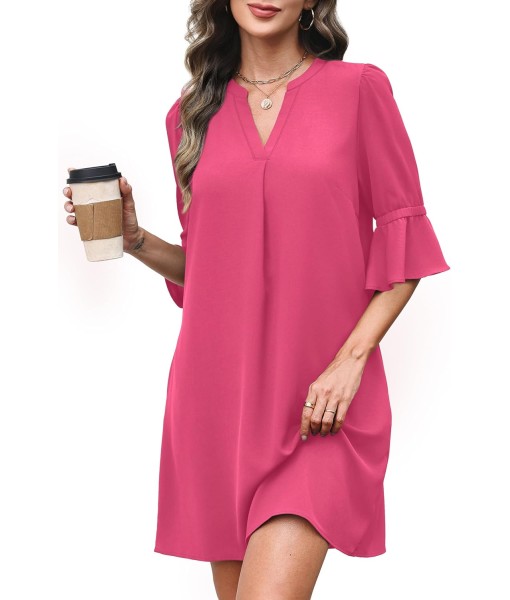 RUMIA Summer Dresses for Women 2025 V Neck Ruffle Short Sleeve Loose Casual Dress with Pockets