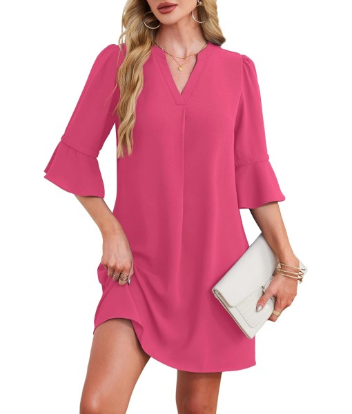 RUMIA Summer Dresses for Women 2025 V Neck Ruffle Short Sleeve Loose Casual Dress with Pockets