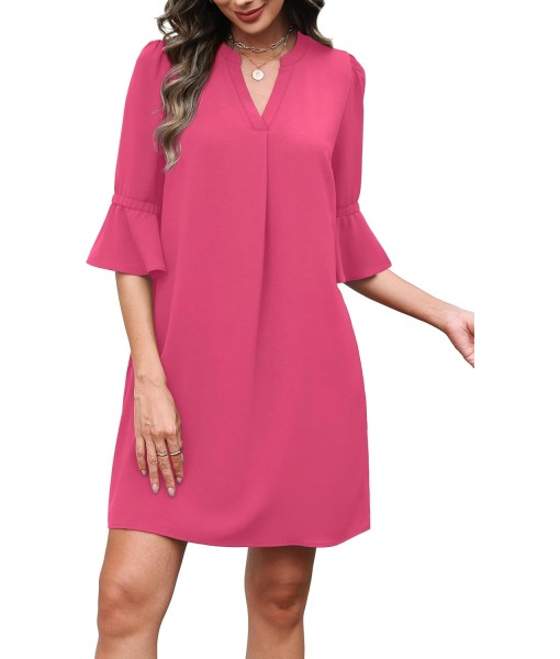 RUMIA Summer Dresses for Women 2025 V Neck Ruffle Short Sleeve Loose Casual Dress with Pockets