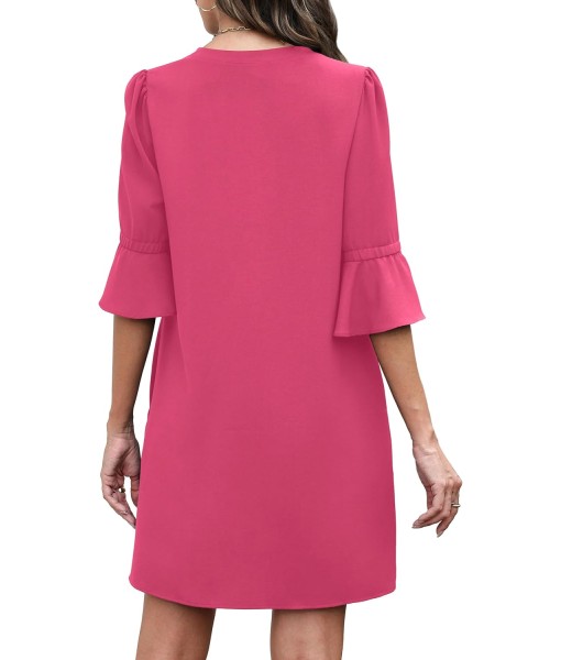 RUMIA Summer Dresses for Women 2025 V Neck Ruffle Short Sleeve Loose Casual Dress with Pockets
