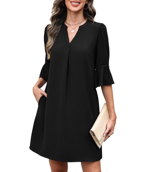 RUMIA Summer Dresses for Women 2025 V Neck Ruffle Short Sleeve Loose Casual Dress with Pockets