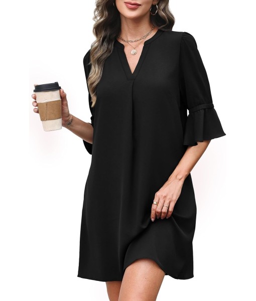 RUMIA Summer Dresses for Women 2025 V Neck Ruffle Short Sleeve Loose Casual Dress with Pockets
