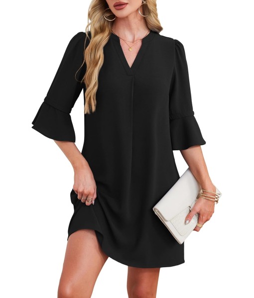 RUMIA Summer Dresses for Women 2025 V Neck Ruffle Short Sleeve Loose Casual Dress with Pockets
