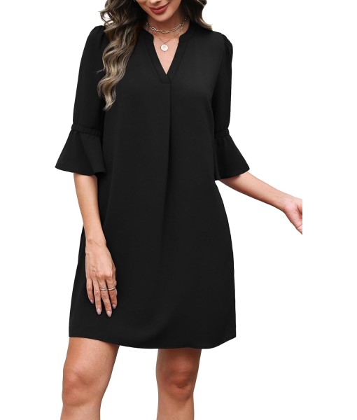 RUMIA Summer Dresses for Women 2025 V Neck Ruffle Short Sleeve Loose Casual Dress with Pockets