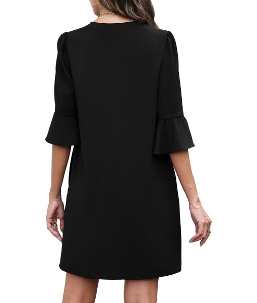 RUMIA Summer Dresses for Women 2025 V Neck Ruffle Short Sleeve Loose Casual Dress with Pockets