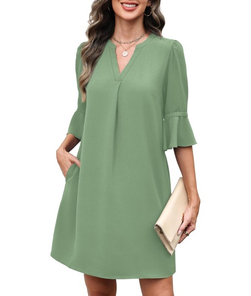 RUMIA Summer Dresses for Women 2025 V Neck Ruffle Short Sleeve Loose Casual Dress with Pockets
