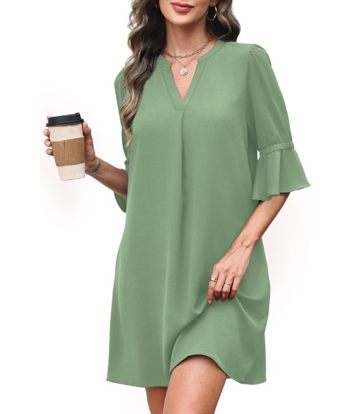 RUMIA Summer Dresses for Women 2025 V Neck Ruffle Short Sleeve Loose Casual Dress with Pockets