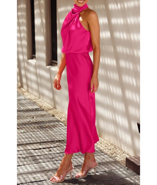PRETTYGARDEN Women's 2025 Summer Satin Dress Elegant Sleeveless Mock Neck Cocktail Party Maxi Dresses