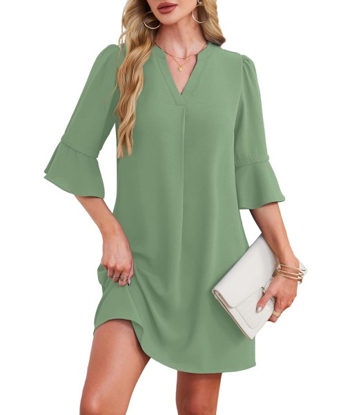 RUMIA Summer Dresses for Women 2025 V Neck Ruffle Short Sleeve Loose Casual Dress with Pockets