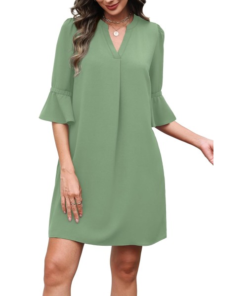 RUMIA Summer Dresses for Women 2025 V Neck Ruffle Short Sleeve Loose Casual Dress with Pockets