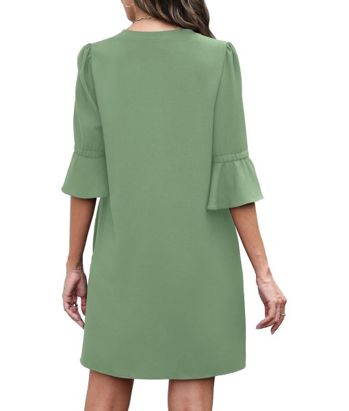 RUMIA Summer Dresses for Women 2025 V Neck Ruffle Short Sleeve Loose Casual Dress with Pockets