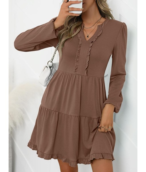 ANRABESS Womens Long Sleeve Dress 2025 Fall Casual V Neck Tiered Flowy Swing Short Mini Dresses Beach Travel Vacation Outfits