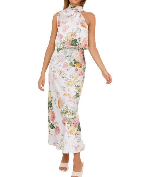 PRETTYGARDEN Women's 2025 Summer Satin Dress Elegant Sleeveless Mock Neck Cocktail Party Maxi Dresses