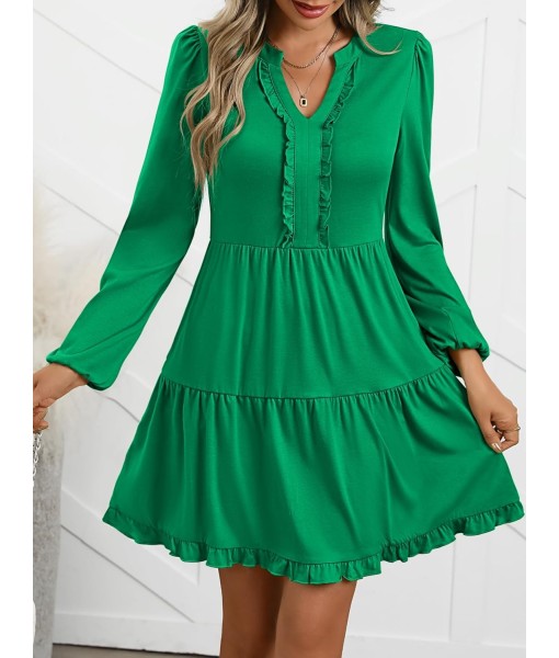 ANRABESS Womens Long Sleeve Dress 2025 Fall Casual V Neck Tiered Flowy Swing Short Mini Dresses Beach Travel Vacation Outfits
