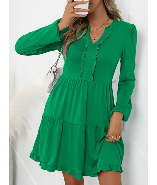ANRABESS Womens Long Sleeve Dress 2025 Fall Casual V Neck Tiered Flowy Swing Short Mini Dresses Beach Travel Vacation Outfits