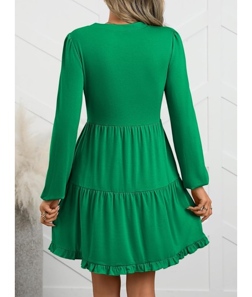 ANRABESS Womens Long Sleeve Dress 2025 Fall Casual V Neck Tiered Flowy Swing Short Mini Dresses Beach Travel Vacation Outfits