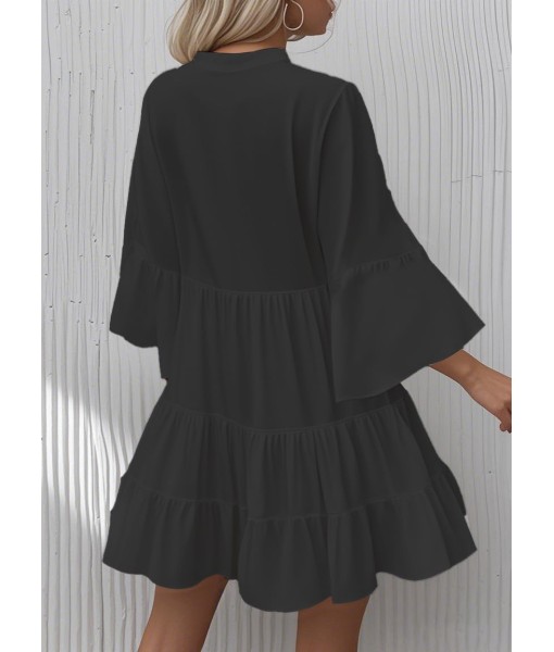 Summer Dresses for Women 2025 Flowy Ruffle 3/4 Sleeve V Neck Tiered Casual Babydoll Boho Beach Mini Dress