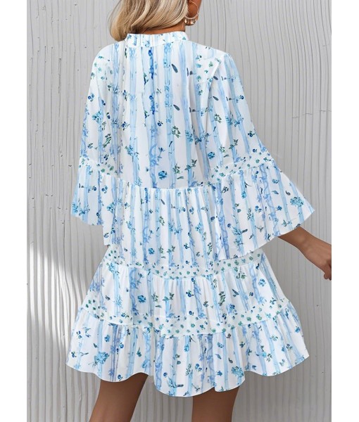 Summer Dresses for Women 2025 Flowy Ruffle 3/4 Sleeve V Neck Tiered Casual Babydoll Boho Beach Mini Dress