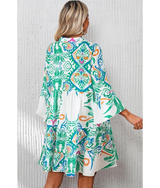 Summer Dresses for Women 2025 Flowy Ruffle 3/4 Sleeve V Neck Tiered Casual Babydoll Boho Beach Mini Dress