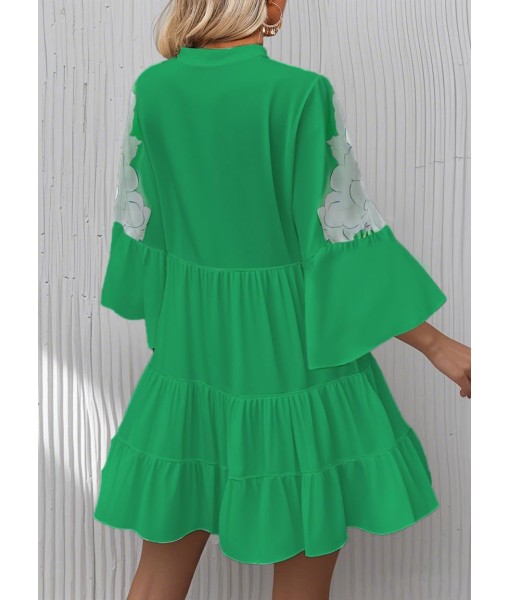 Summer Dresses for Women 2025 Flowy Ruffle 3/4 Sleeve V Neck Tiered Casual Babydoll Boho Beach Mini Dress