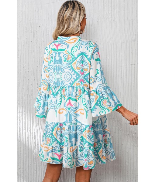 Summer Dresses for Women 2025 Flowy Ruffle 3/4 Sleeve V Neck Tiered Casual Babydoll Boho Beach Mini Dress