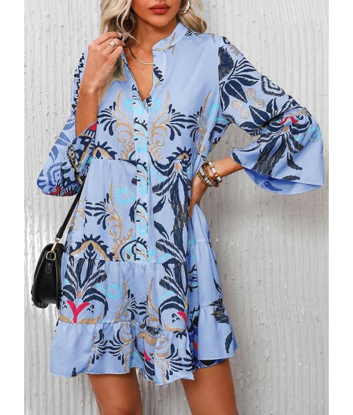 Summer Dresses for Women 2025 Flowy Ruffle 3/4 Sleeve V Neck Tiered Casual Babydoll Boho Beach Mini Dress