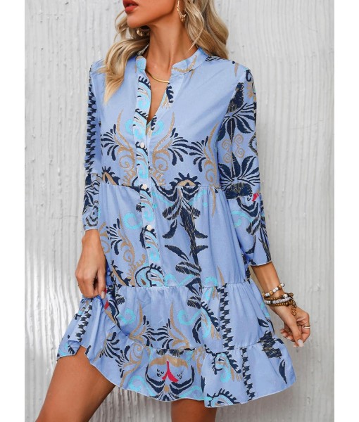 Summer Dresses for Women 2025 Flowy Ruffle 3/4 Sleeve V Neck Tiered Casual Babydoll Boho Beach Mini Dress