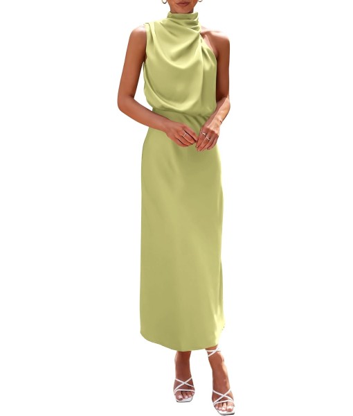 PRETTYGARDEN Women's 2025 Summer Satin Dress Elegant Sleeveless Mock Neck Cocktail Party Maxi Dresses