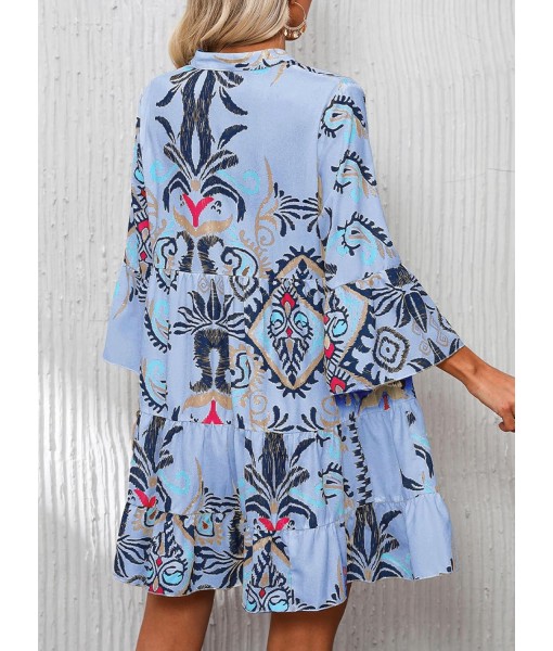 Summer Dresses for Women 2025 Flowy Ruffle 3/4 Sleeve V Neck Tiered Casual Babydoll Boho Beach Mini Dress