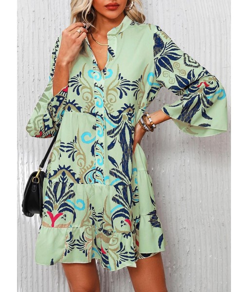 Summer Dresses for Women 2025 Flowy Ruffle 3/4 Sleeve V Neck Tiered Casual Babydoll Boho Beach Mini Dress