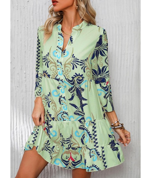 Summer Dresses for Women 2025 Flowy Ruffle 3/4 Sleeve V Neck Tiered Casual Babydoll Boho Beach Mini Dress