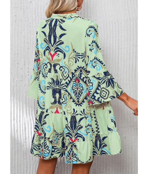 Summer Dresses for Women 2025 Flowy Ruffle 3/4 Sleeve V Neck Tiered Casual Babydoll Boho Beach Mini Dress