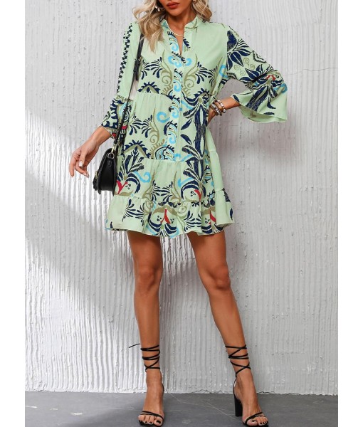 Summer Dresses for Women 2025 Flowy Ruffle 3/4 Sleeve V Neck Tiered Casual Babydoll Boho Beach Mini Dress