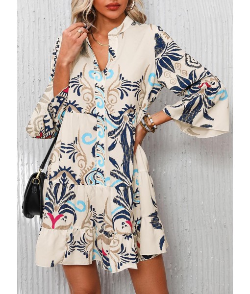 Summer Dresses for Women 2025 Flowy Ruffle 3/4 Sleeve V Neck Tiered Casual Babydoll Boho Beach Mini Dress