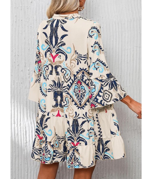Summer Dresses for Women 2025 Flowy Ruffle 3/4 Sleeve V Neck Tiered Casual Babydoll Boho Beach Mini Dress