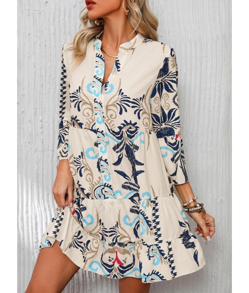Summer Dresses for Women 2025 Flowy Ruffle 3/4 Sleeve V Neck Tiered Casual Babydoll Boho Beach Mini Dress