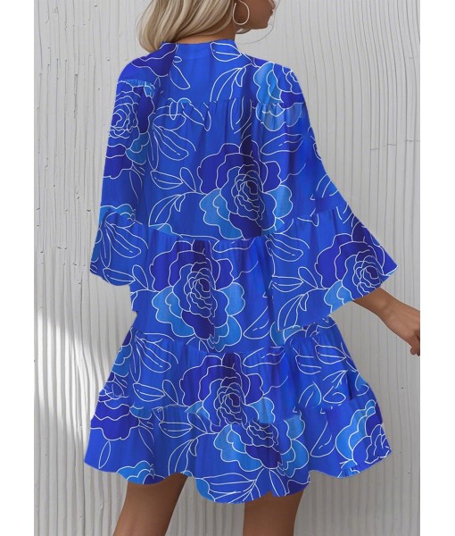 Summer Dresses for Women 2025 Flowy Ruffle 3/4 Sleeve V Neck Tiered Casual Babydoll Boho Beach Mini Dress