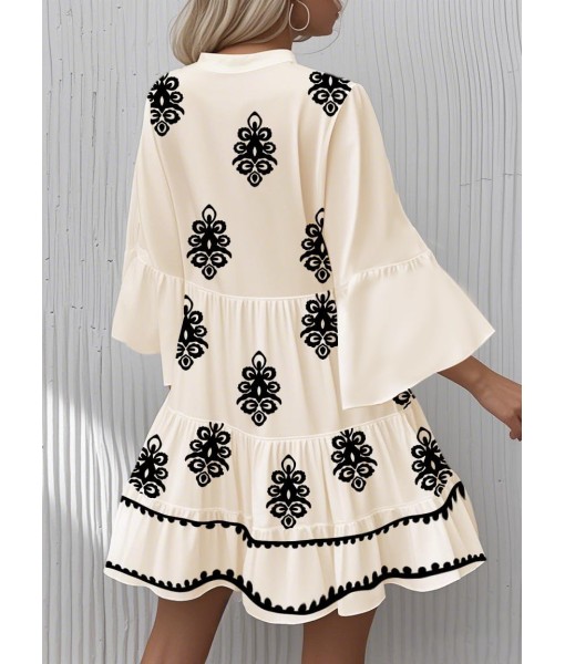Summer Dresses for Women 2025 Flowy Ruffle 3/4 Sleeve V Neck Tiered Casual Babydoll Boho Beach Mini Dress
