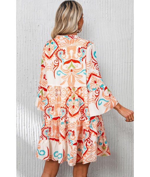 Summer Dresses for Women 2025 Flowy Ruffle 3/4 Sleeve V Neck Tiered Casual Babydoll Boho Beach Mini Dress