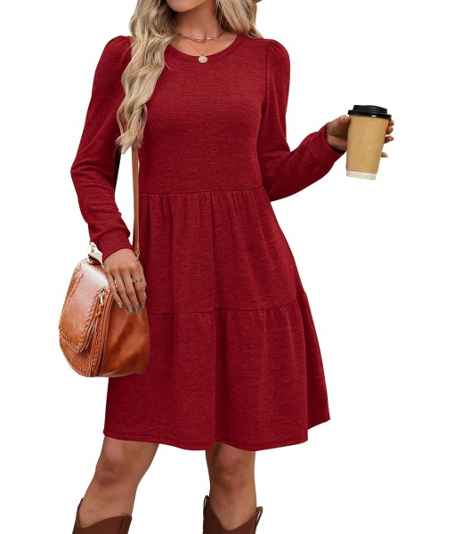 OFEEFAN Womens Long Sleeve Fall Dresses with Pockets Crew Neck Babydoll Casual Winter Dress 2025
