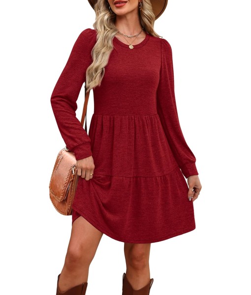 OFEEFAN Womens Long Sleeve Fall Dresses with Pockets Crew Neck Babydoll Casual Winter Dress 2025