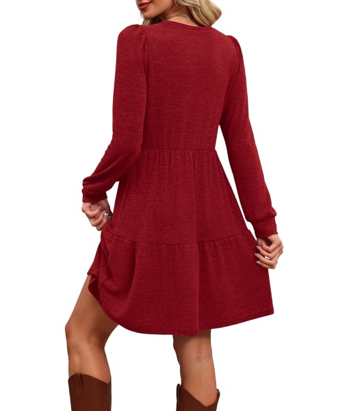 OFEEFAN Womens Long Sleeve Fall Dresses with Pockets Crew Neck Babydoll Casual Winter Dress 2025