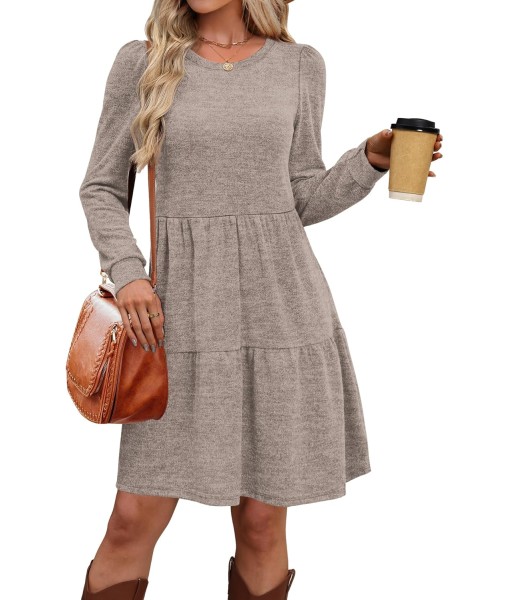 OFEEFAN Womens Long Sleeve Fall Dresses with Pockets Crew Neck Babydoll Casual Winter Dress 2025
