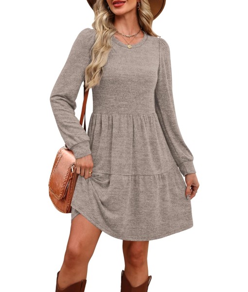 OFEEFAN Womens Long Sleeve Fall Dresses with Pockets Crew Neck Babydoll Casual Winter Dress 2025