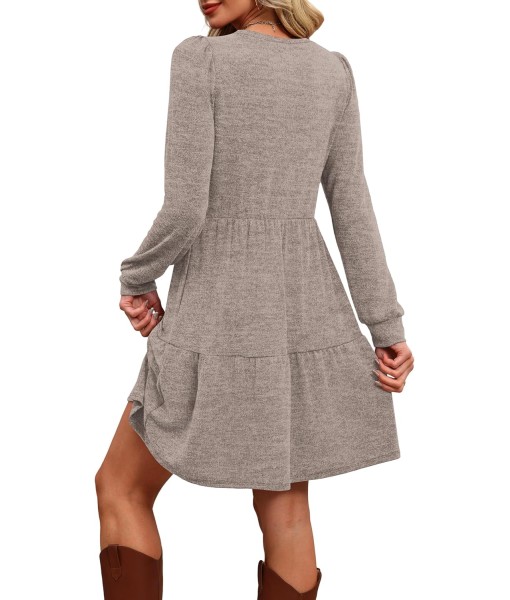 OFEEFAN Womens Long Sleeve Fall Dresses with Pockets Crew Neck Babydoll Casual Winter Dress 2025