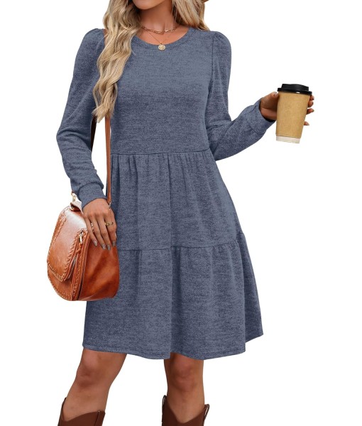 OFEEFAN Womens Long Sleeve Fall Dresses with Pockets Crew Neck Babydoll Casual Winter Dress 2025