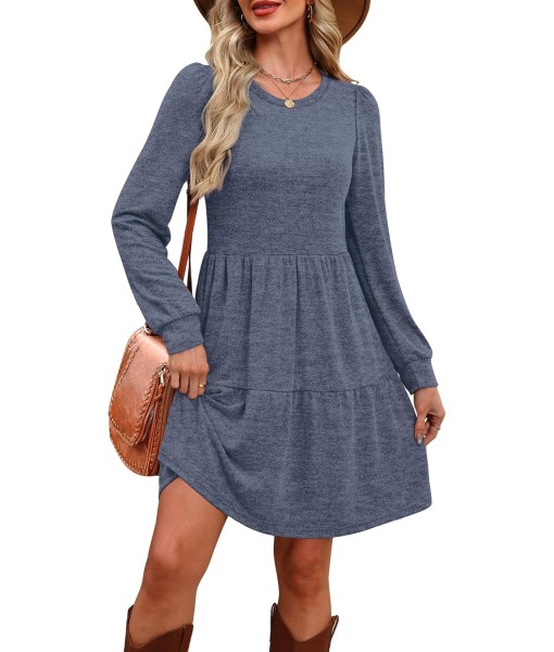 OFEEFAN Womens Long Sleeve Fall Dresses with Pockets Crew Neck Babydoll Casual Winter Dress 2025
