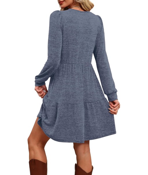 OFEEFAN Womens Long Sleeve Fall Dresses with Pockets Crew Neck Babydoll Casual Winter Dress 2025