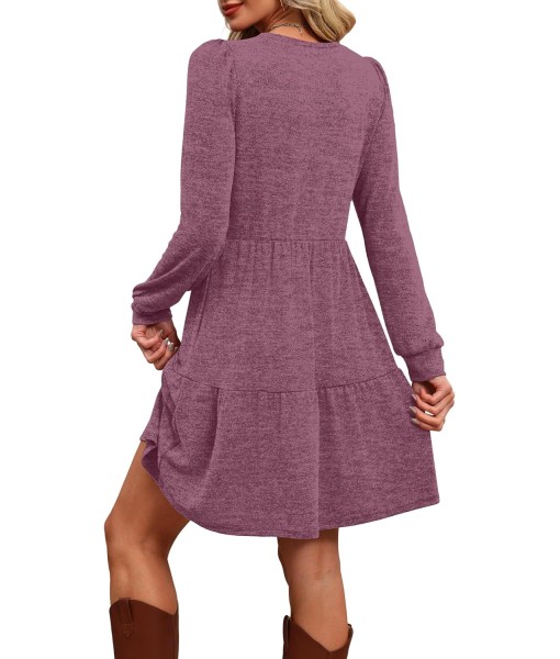 OFEEFAN Womens Long Sleeve Fall Dresses with Pockets Crew Neck Babydoll Casual Winter Dress 2025