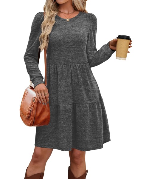 OFEEFAN Womens Long Sleeve Fall Dresses with Pockets Crew Neck Babydoll Casual Winter Dress 2025